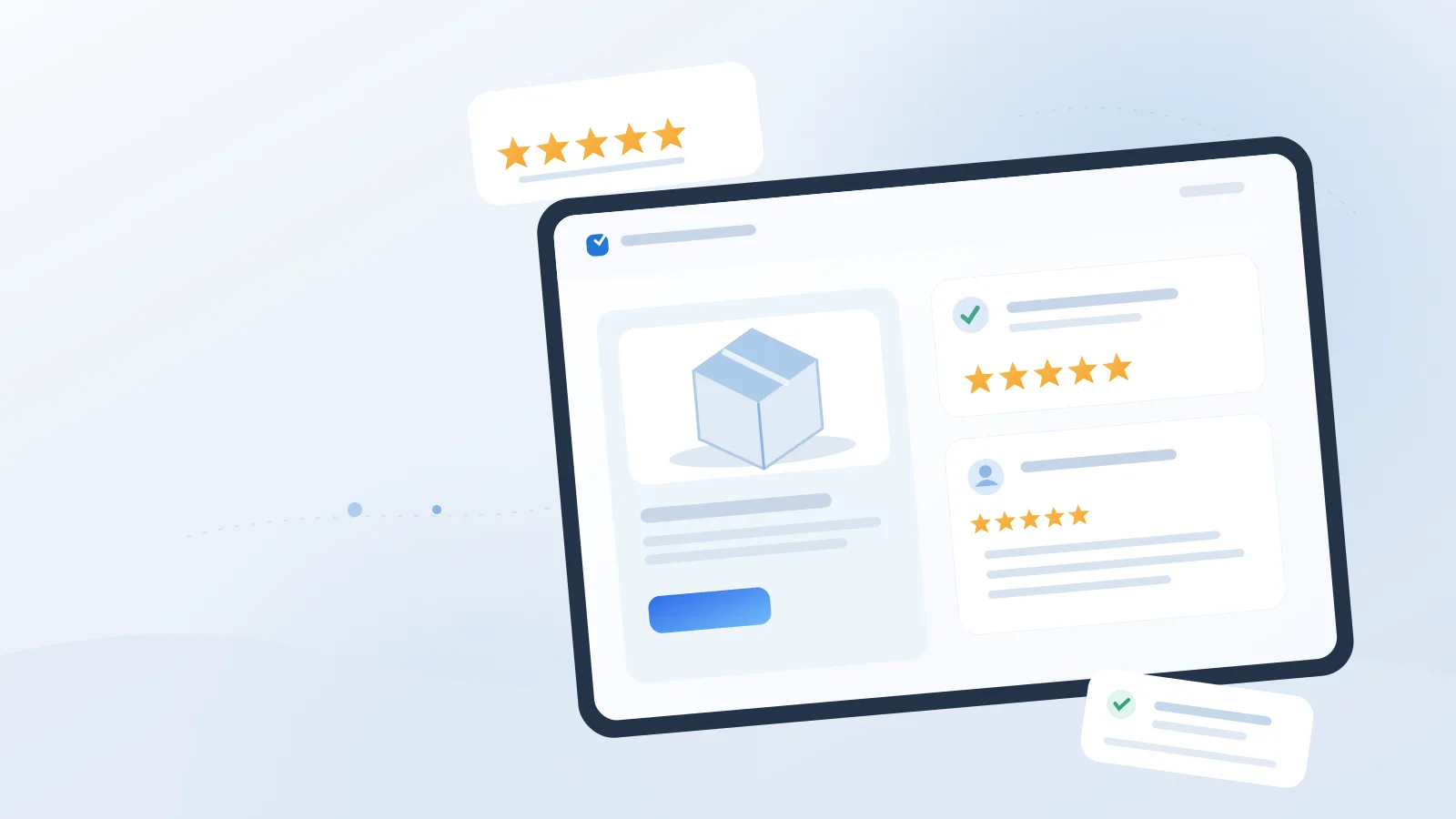 Illustration: Produktseite eines Onlineshops mit eingebundenen Kundenbewertungen — Beispieldarstellung, keine echten Bewertungen